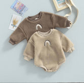 Sherpa Rainbow Sweater Romper - Taupe.